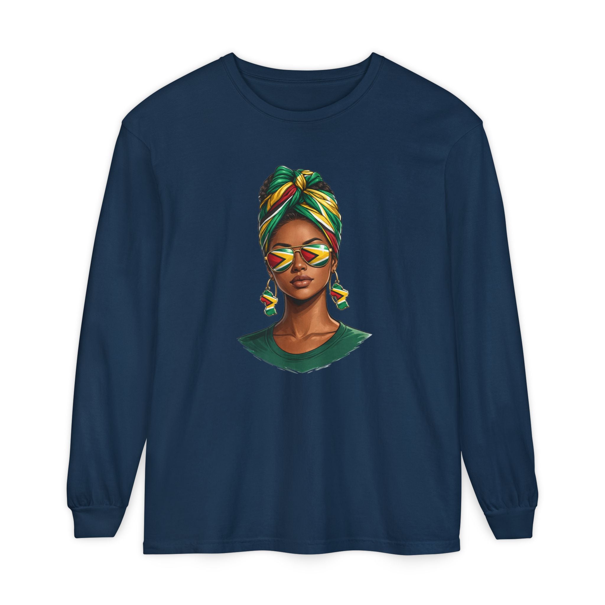 Afro Guyanese Woman Portrait — "Her Presence Does the Talking" Long Sleeve Tee