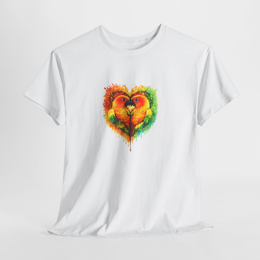 Sun Parakeet Heart Tee — Guyana Wildlife Tribute & Conservation Awareness