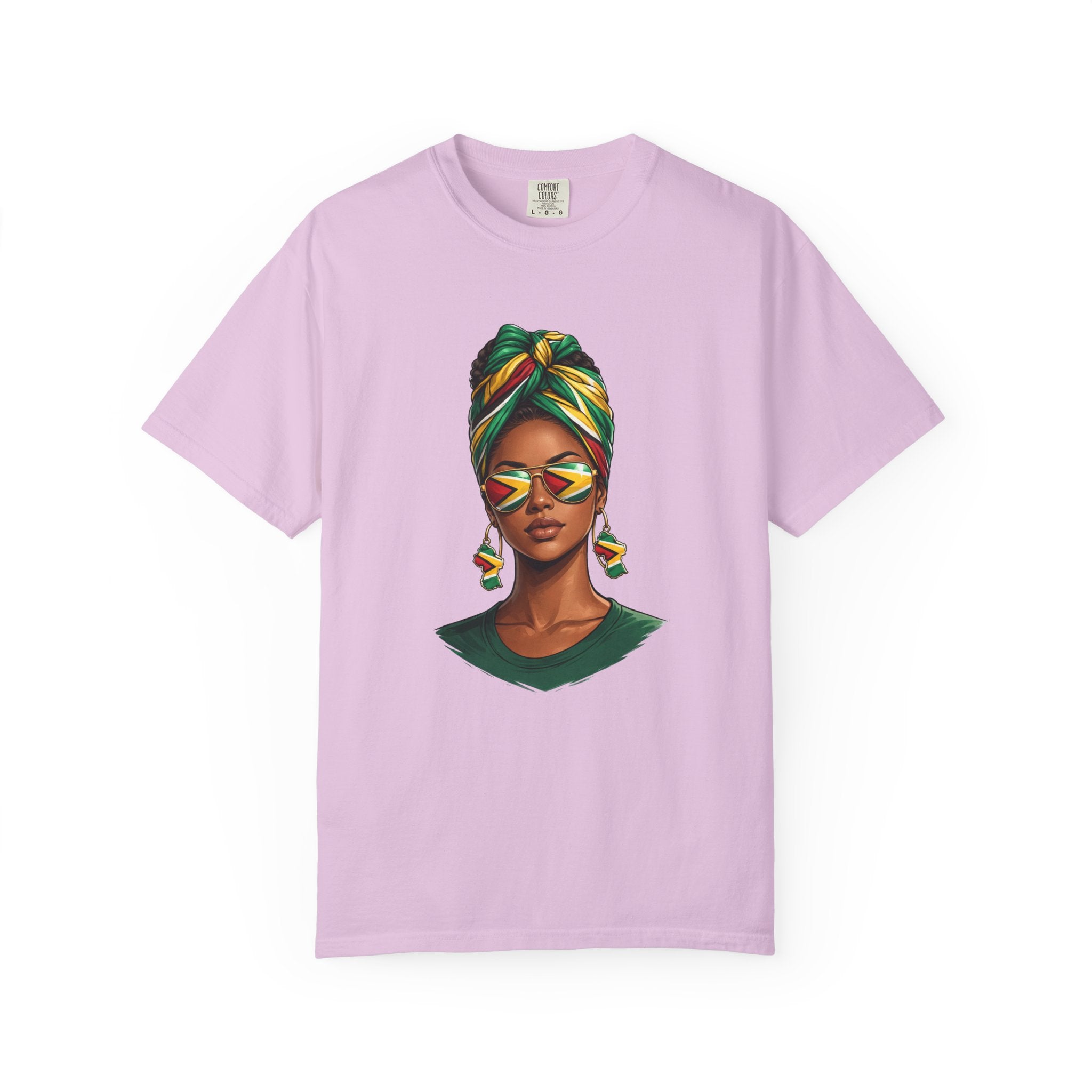 Afro Guyanese Woman Portrait with Headwrap & Sunglasses — Unisex Tee