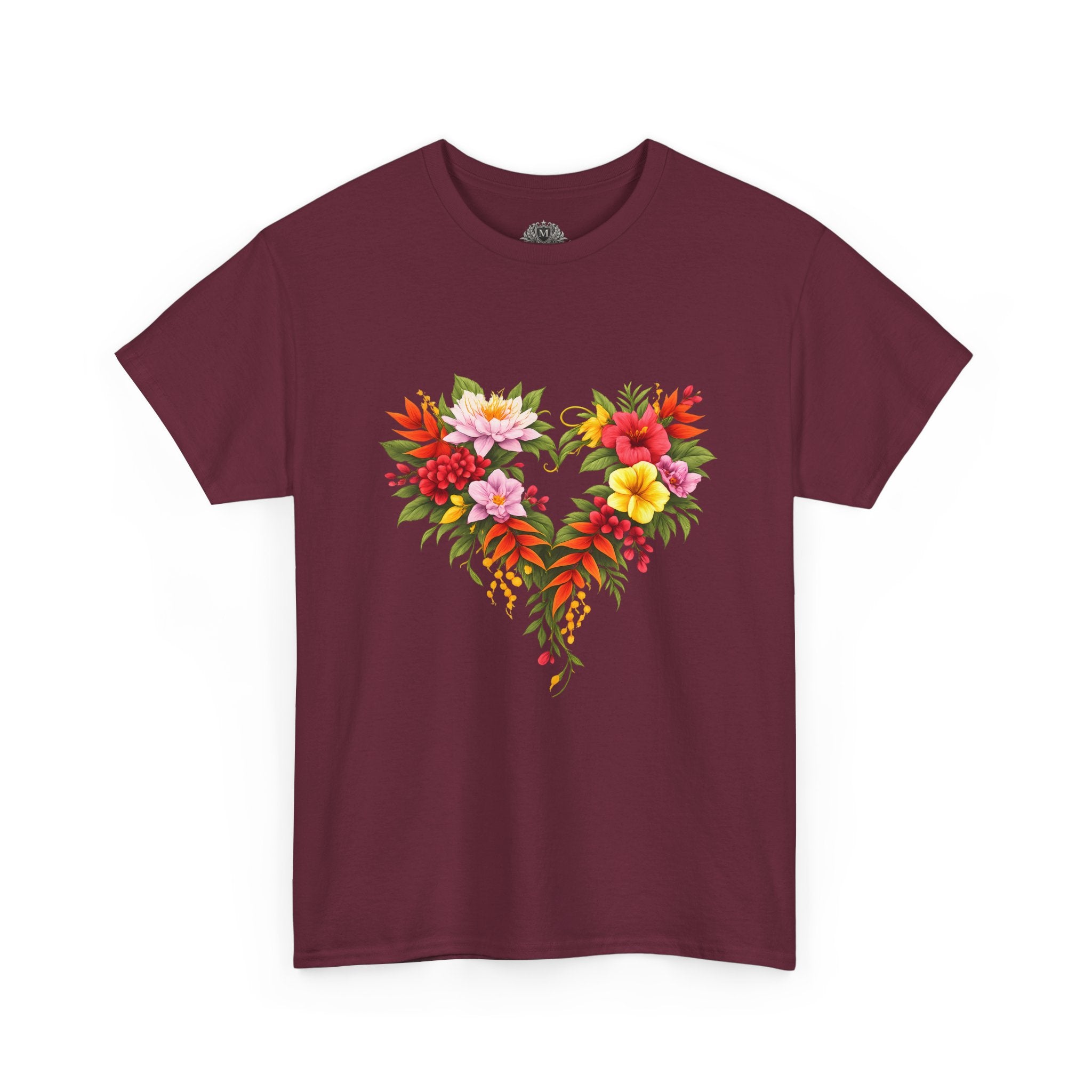Floral Heart T‑Shirt — Tropical Flower Heart Graphic Tee