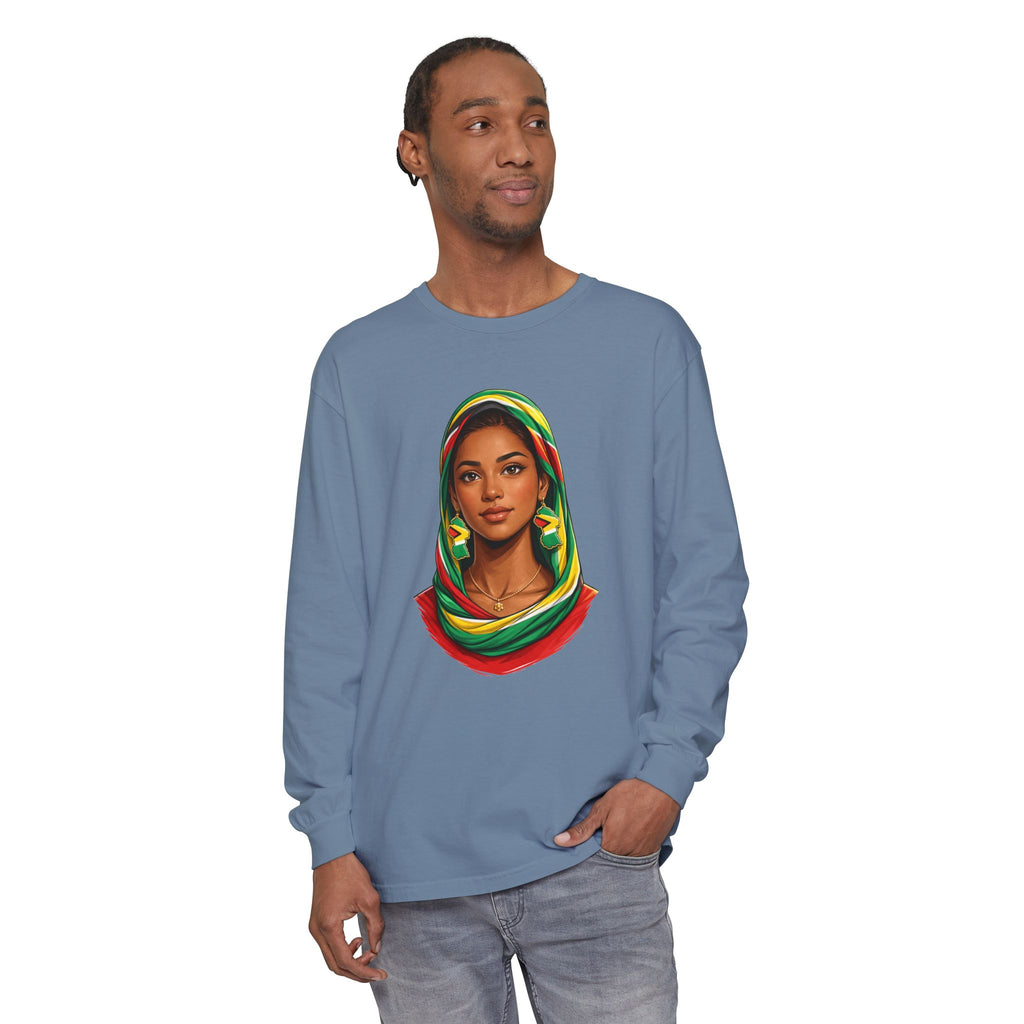 Indo Guyanese Woman Portrait — "Her Grace and Presence Does the Talking" Long Sleeve Tee