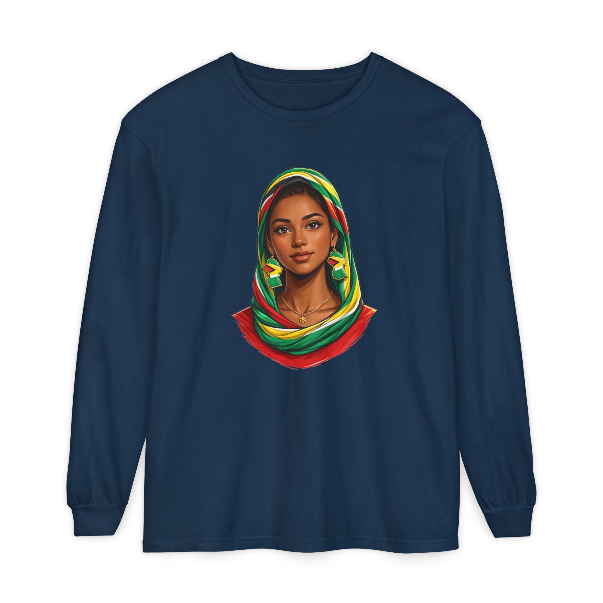 Indo Guyanese Woman Portrait — "Her Grace and Presence Does the Talking" Long Sleeve Tee