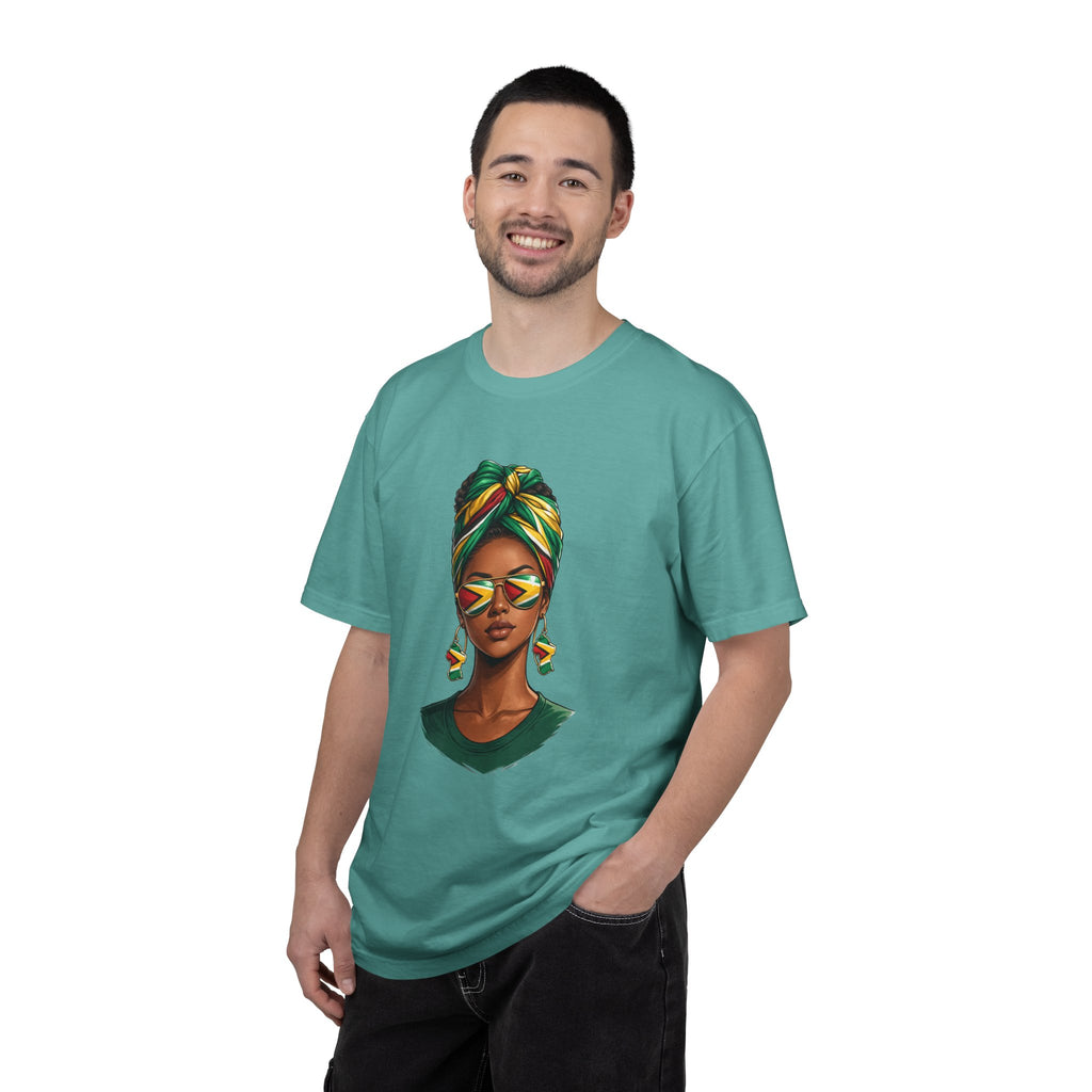 Afro Guyanese Woman Portrait with Headwrap & Sunglasses — Unisex Tee