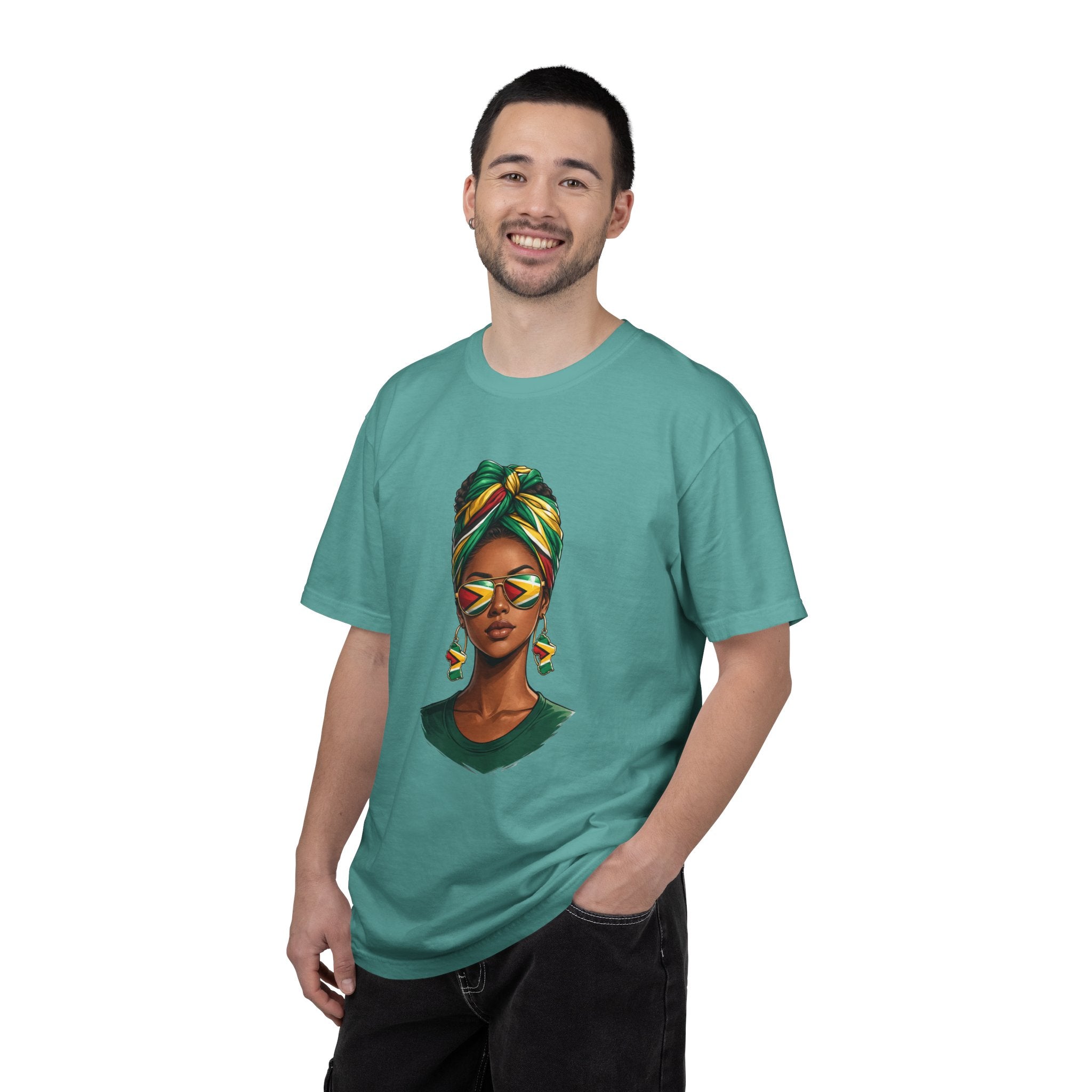 Afro Guyanese Woman Portrait with Headwrap & Sunglasses — Unisex Tee