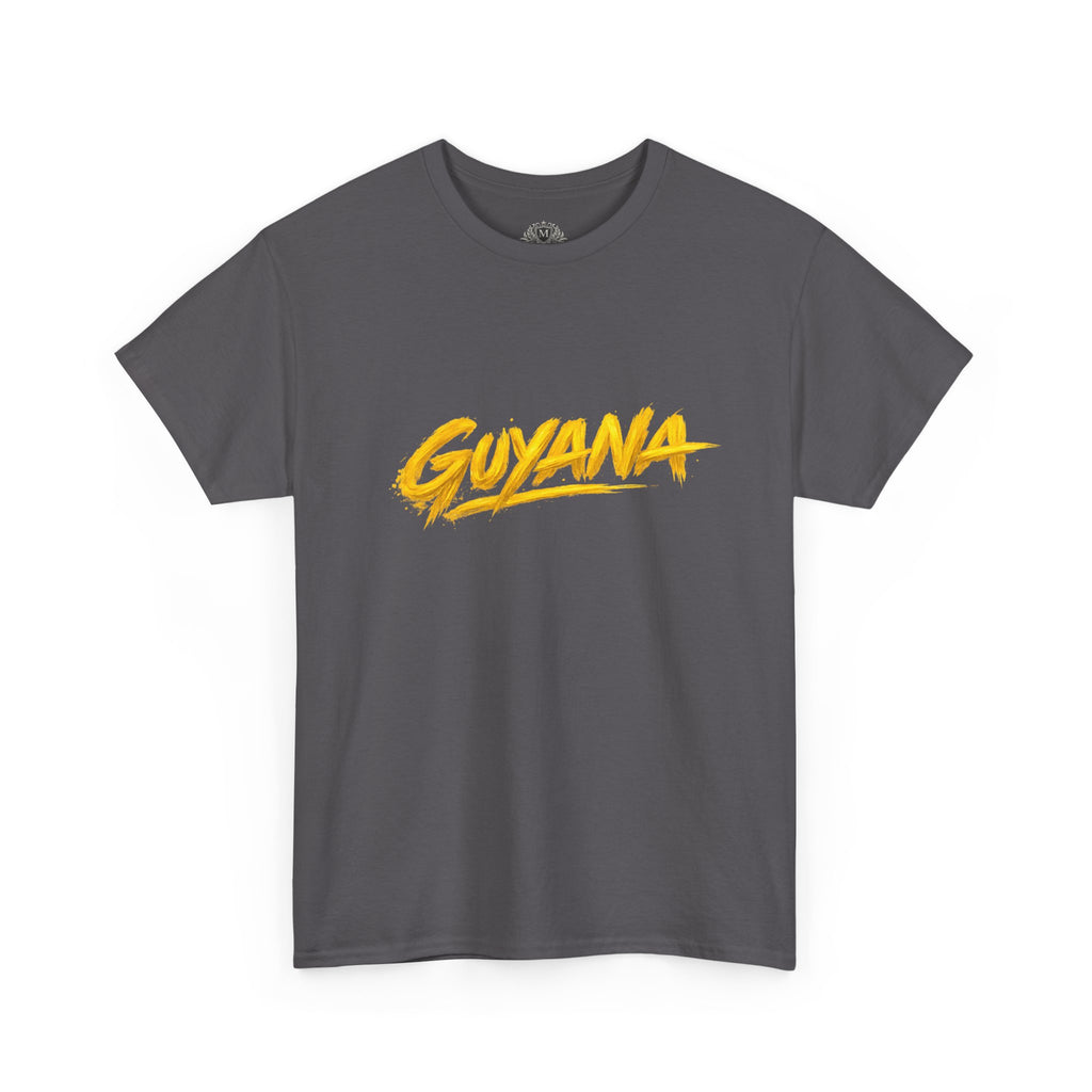 Guyana Script Tee — Bold Yellow Graphic T-Shirt