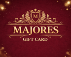 Majores gift card design with decorative elements on a red background